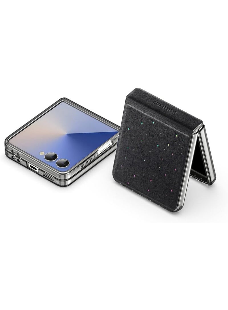 حافظه هاتف لموبيل Samsung Z Flip7 5G 2025، مع واقي شاشة من الزجاج المقوى، جراب مقاوم للصدمات من البولي يوريثين مع استرس نجوم ، جراب Samsung Z Flip7 5G، أسود - Image 3