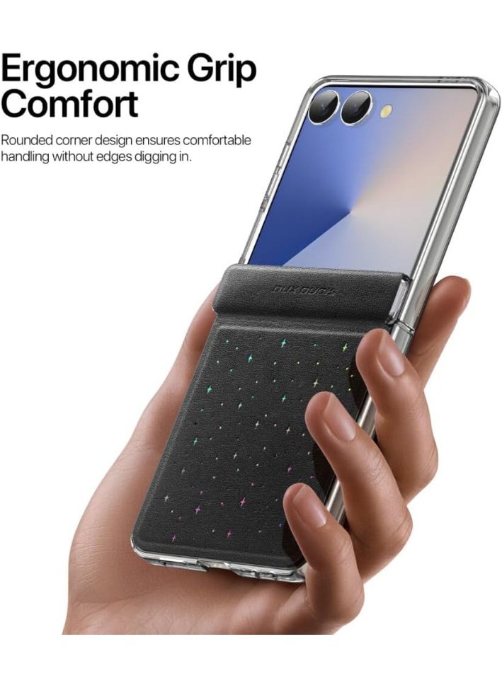 حافظه هاتف لموبيل Samsung Z Flip7 5G 2025، مع واقي شاشة من الزجاج المقوى، جراب مقاوم للصدمات من البولي يوريثين مع استرس نجوم ، جراب Samsung Z Flip7 5G، أسود - Image 5