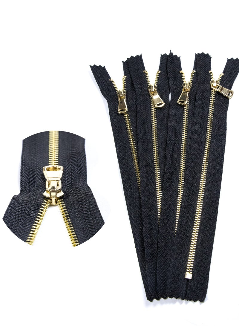 Premium Metal Zippers – No. 3 - 20cm Black with Gold Teeth – 4-Pack for Tailoring, Sewing, and DIY Projects - Image 1