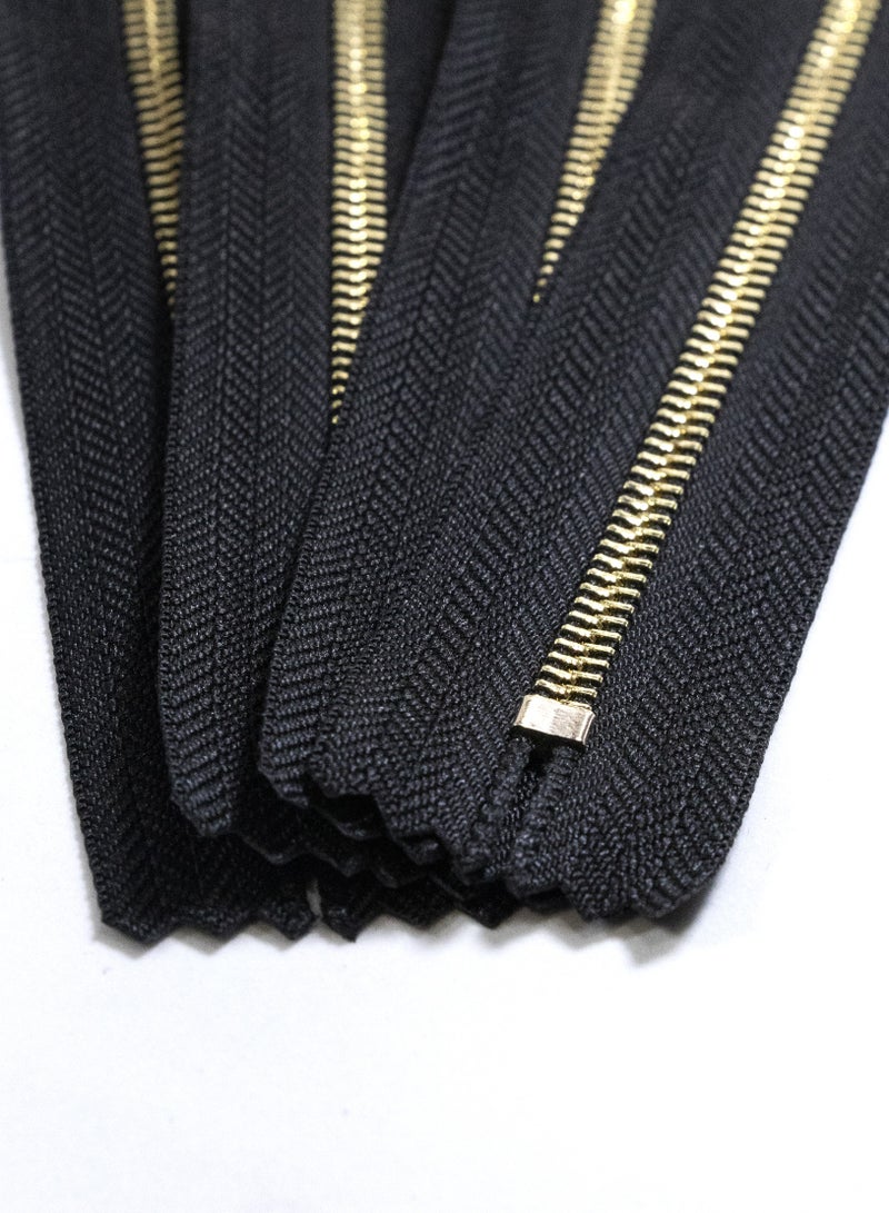 Premium Metal Zippers – No. 3 - 20cm Black with Gold Teeth – 4-Pack for Tailoring, Sewing, and DIY Projects - Image 3
