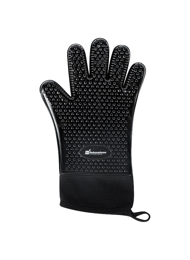 Restaurantware 13 x 7.5 Inch Oven Mitten, 1 Heat-Tolerant Silicone Baking Mitt - Cotton-Lined, Flexible, Black Silicone High Heat Oven Mitt, heavy-duty, Withstand Up To 446 F  - Image 2