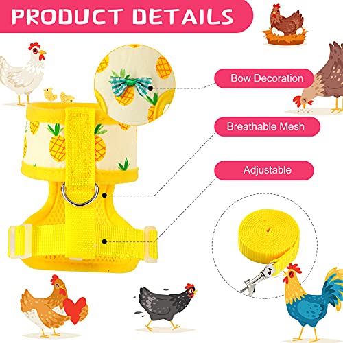 Frienda 2 Pcs Adjustable Chicken Harness and Leash Set Spring Summer Comfortable Elastic Hen Vest Breathable Harness for Hens Duck Goose Pet Training Walking Supplies(Pineapple, Strawberry,Medium) - Image 5