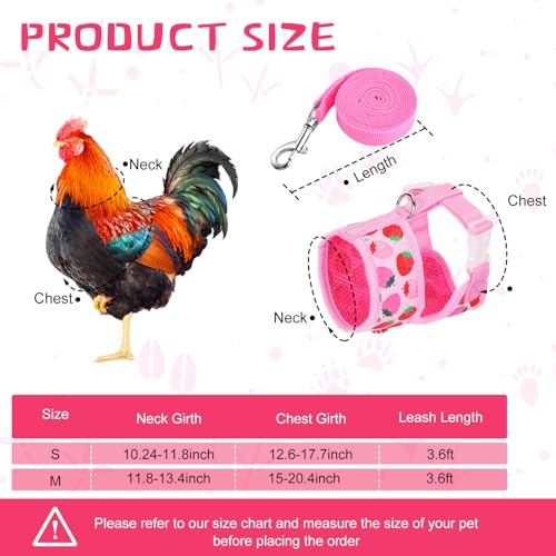 Frienda 2 Pcs Adjustable Chicken Harness and Leash Set Spring Summer Comfortable Elastic Hen Vest Breathable Harness for Hens Duck Goose Pet Training Walking Supplies(Pineapple, Strawberry,Medium) - Image 2