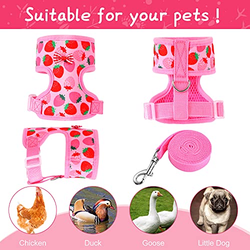 Frienda 2 Pcs Adjustable Chicken Harness and Leash Set Spring Summer Comfortable Elastic Hen Vest Breathable Harness for Hens Duck Goose Pet Training Walking Supplies(Pineapple, Strawberry,Medium) - Image 3
