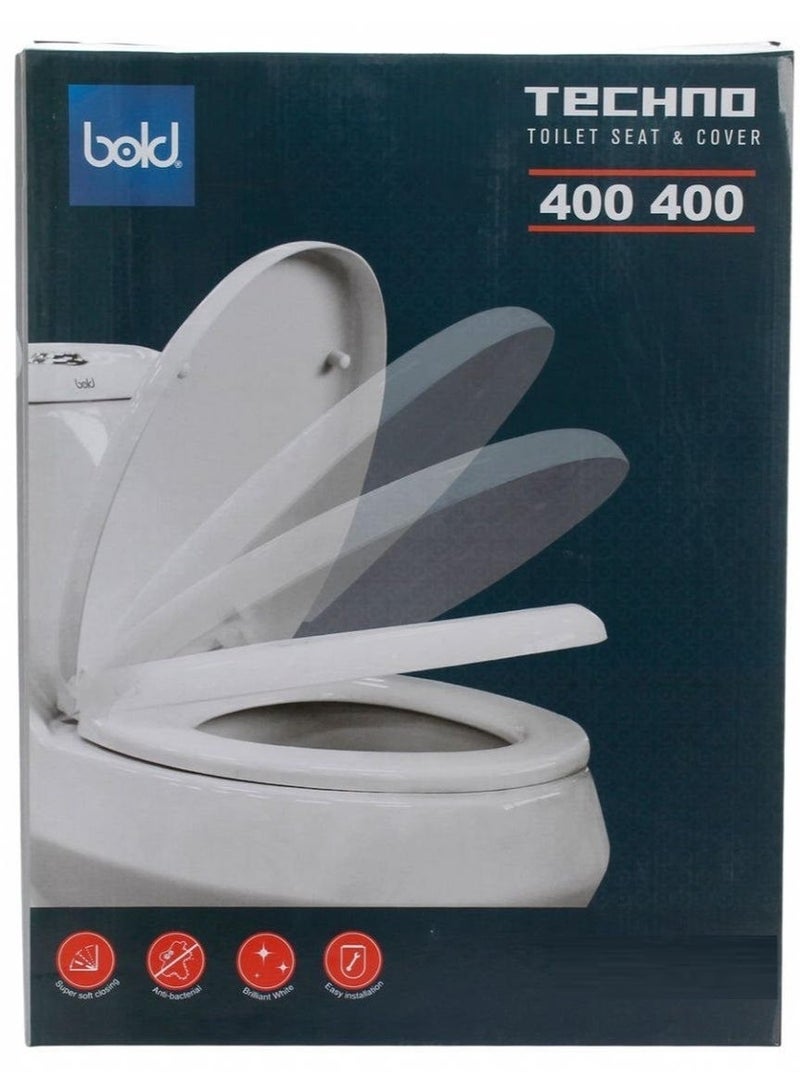 Bold Techno White Toilet Seat & Cover Soft-Close Antibacterial 6 X 36 X 48 Cm - Image 1