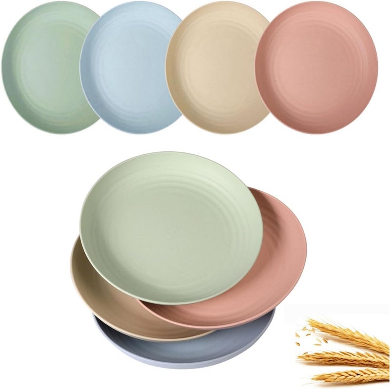 WANBY Wheat Plastic Reusable Dinner Plates Unbreakable Dinner Dishes Outdoor Plates Sets Dishwasher Microwave Safe Big 4 Pcs 9 - Image 1