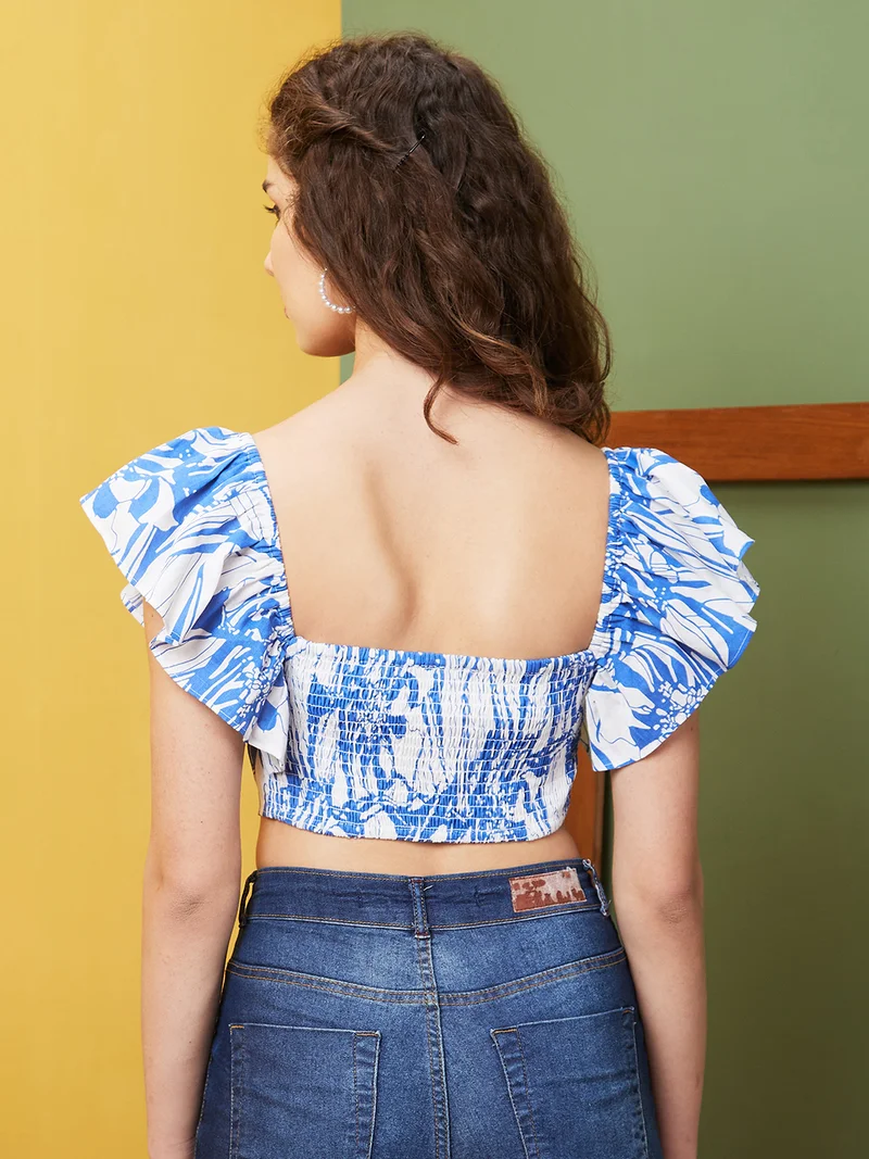 globus  Women Abstract Print Square Neck Flared Sleeve Cotton Top for Women | Best Price UAE