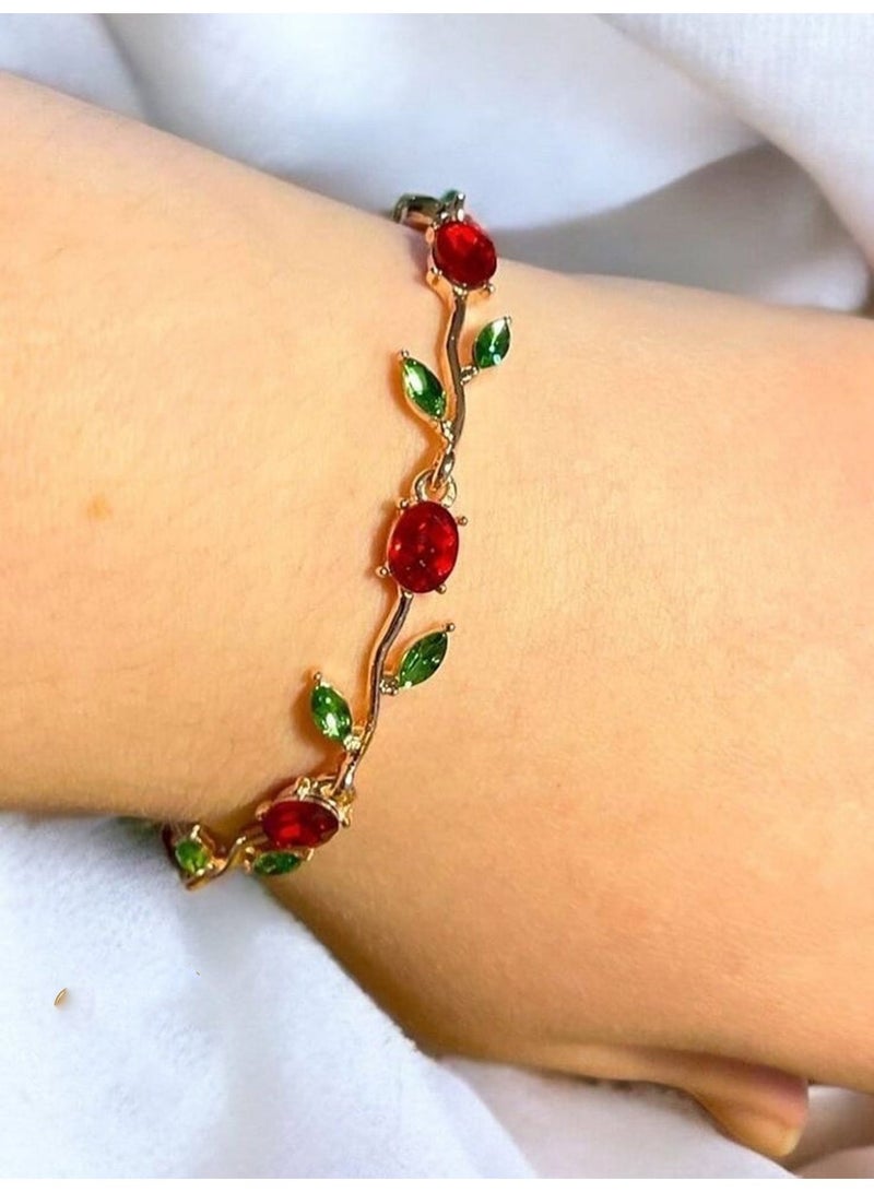 Julia Store Lovely 18K Gold Plated Austrian Cubic Zirconia Gemstone Charm Chic Trendy Elegant Flower Vine Bracelet Jewelry Gift The Jewelry You Must Have - Image 3