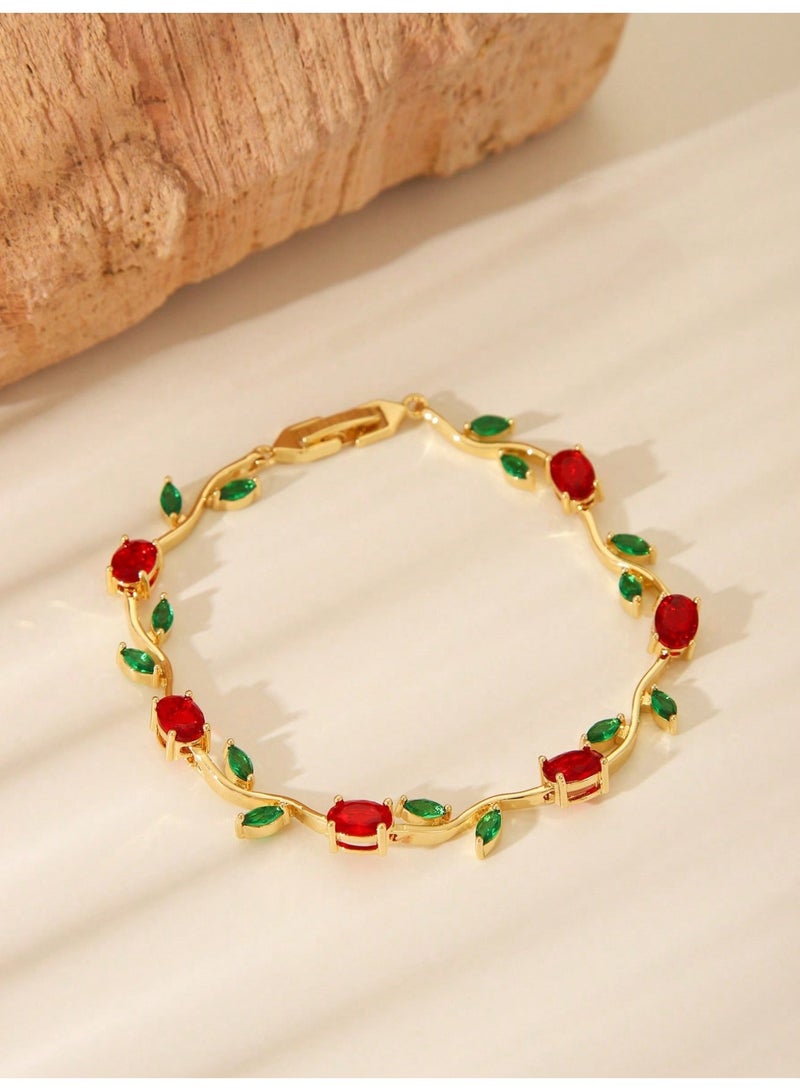 Julia Store Lovely 18K Gold Plated Austrian Cubic Zirconia Gemstone Charm Chic Trendy Elegant Flower Vine Bracelet Jewelry Gift The Jewelry You Must Have - Image 1