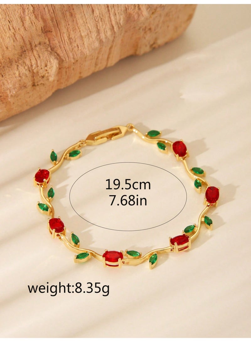 Julia Store Lovely 18K Gold Plated Austrian Cubic Zirconia Gemstone Charm Chic Trendy Elegant Flower Vine Bracelet Jewelry Gift The Jewelry You Must Have - Image 2