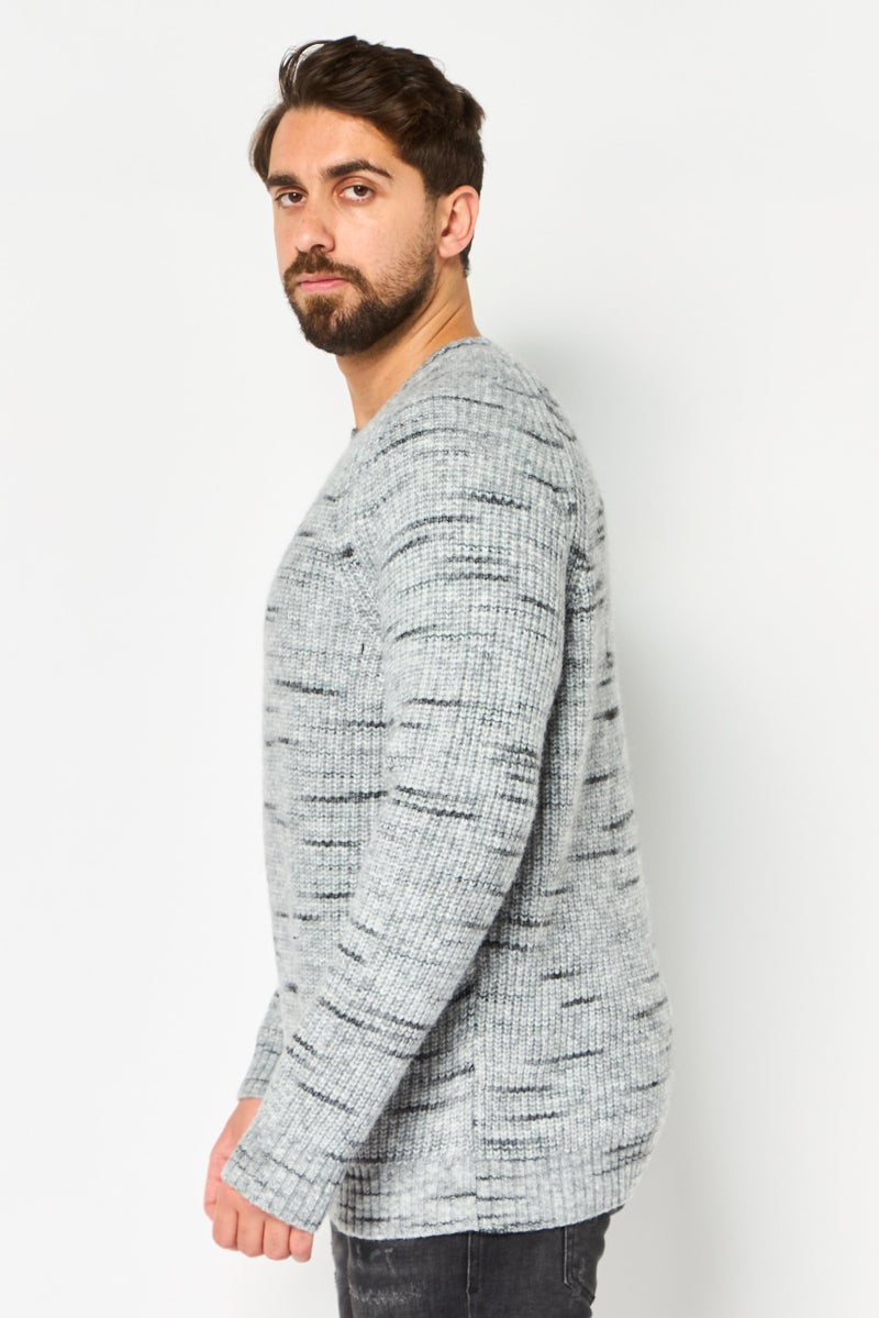 Celio Men Crew Neck Textured Sweater, Heather Grey - Image 3