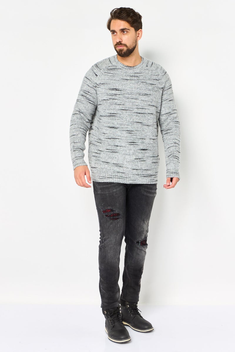 Celio Men Crew Neck Textured Sweater, Heather Grey - Image 2