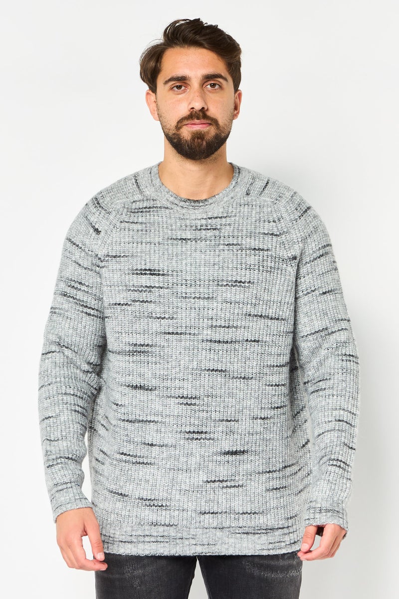 Celio Men Crew Neck Textured Sweater, Heather Grey - Image 1