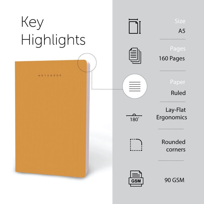 FACTOR NOTES دفتر A5: 90 جرام | مخطط | 160 صفحة (أصفر أرضي) - Image 2