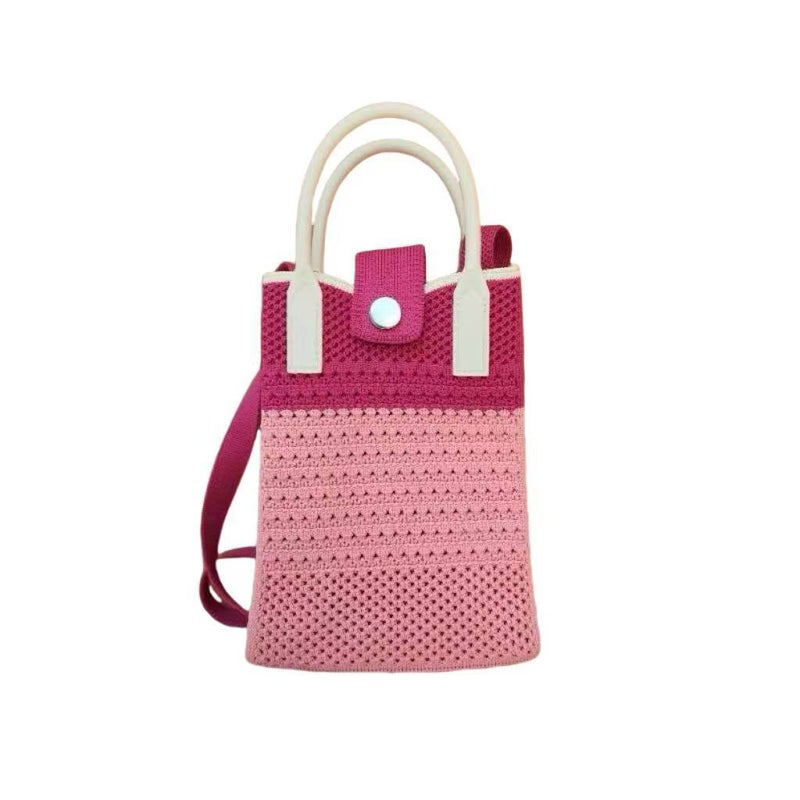 Knitted Mobile Phone Bag New Hollow Striped Color Matching Ethnic Leisure Style Fashion Leisure Joker Daily Commuting - Image 1