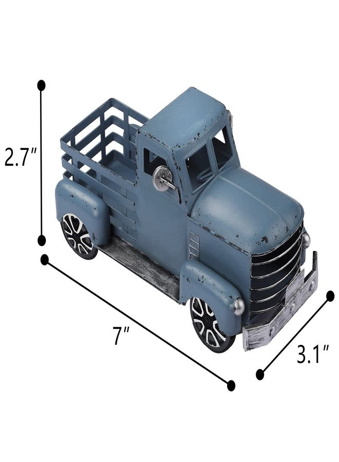 Fleecy day Blue Truck Decor Metal Small Cute Farm Car Decor Vintage Tree Flowers Handcrafted Decor Blue Metal Car Gift Boxes Pickup Truck Model - Image 2