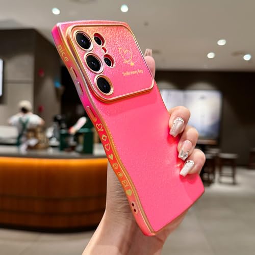 LCHULLE for Samsung Galaxy S25 Ultra Case for Women Girls, Cute Wave Frame Curly Shape with Love Heart Camera Protection Cover Luxury Plating Shockproof Case for Galaxy S25 Ultra 5G, Colorful Hot Pink - Image 2