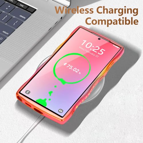 LCHULLE for Samsung Galaxy S25 Ultra Case for Women Girls, Cute Wave Frame Curly Shape with Love Heart Camera Protection Cover Luxury Plating Shockproof Case for Galaxy S25 Ultra 5G, Colorful Hot Pink - Image 5