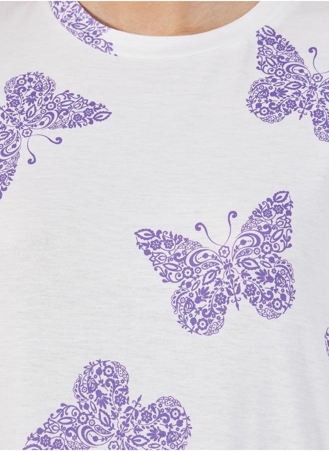 Styli Pack Of 2 -Butterfly Print Ruffle Hem Sleep T-Shirt Dress  - Image 4