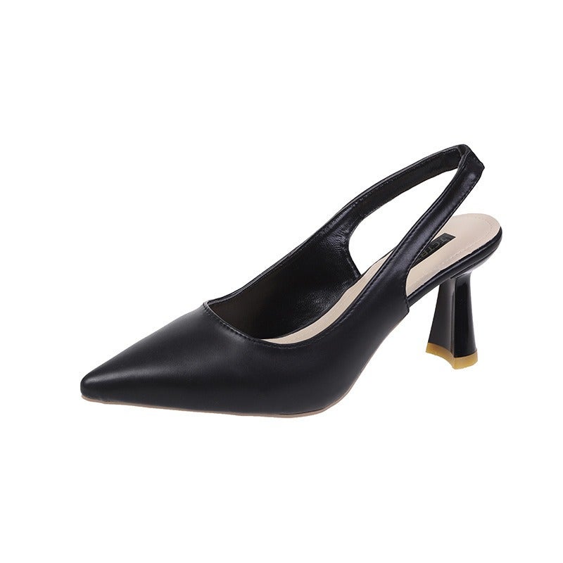 Women's Pointed Toe Mid Heel Open Back Sandals - 2022 Spring Summer New Arrival, Solid Color Hollow Out Slip-On Dress Shoes