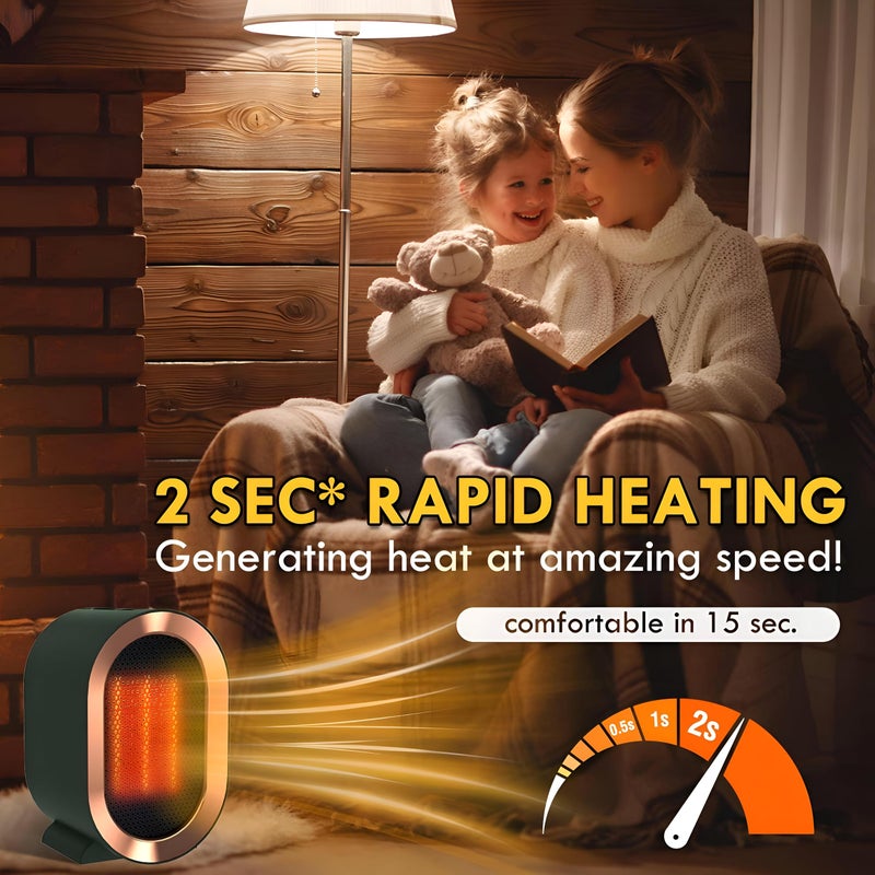 Space Heater - Energy-Saving 1200W Fan Heater with Dual Temperature Control for Small Rooms, Bedrooms, and Offices - White and Green Models (color-green) - Image 5