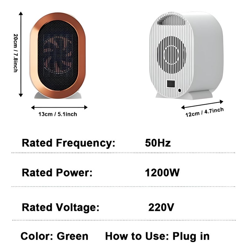 Space Heater - Energy-Saving 1200W Fan Heater with Dual Temperature Control for Small Rooms, Bedrooms, and Offices - White and Green Models (color-green) - Image 1