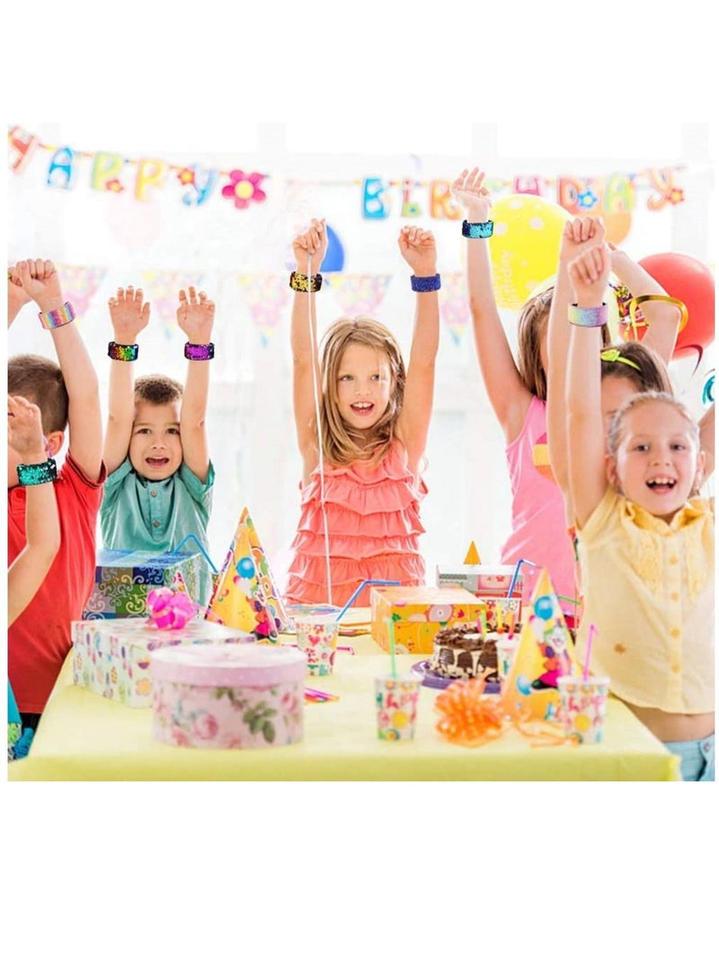 SYOSI 12 PCS Glitter Slap Bracelet Kids Sequin Bracelet Mermaid Bracelet Flip Wristband Bracelet Kids Birthday Party Favors Supplies - Image 2