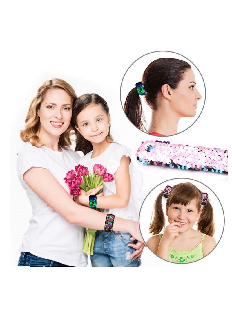 SYOSI 12 PCS Glitter Slap Bracelet Kids Sequin Bracelet Mermaid Bracelet Flip Wristband Bracelet Kids Birthday Party Favors Supplies - Image 3