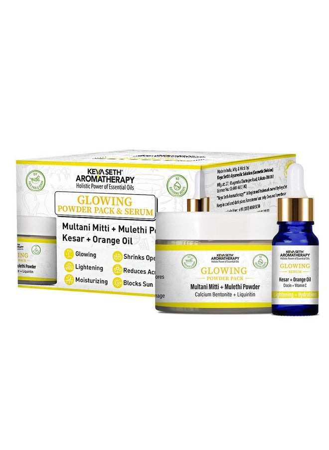 Keya Seth Aromatherapy Keya Seth Aromatherapy Glowing Powder Pack & Serum Facial Kit, Multani Mulethi, Kesar & Orange Oil, Open Pores,Lightening,Acne, Hydration 100Gm  - Image 1