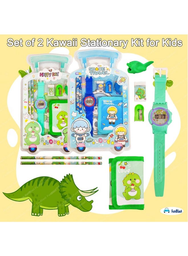 FunBlast FunBlast Stationary Set For Kids Set Of 2 Kawaii Stationary Kit For Kids, Pencils, Small Purse With Wrist Watch, Sharpener For Kids, Erasers For Kids, Return Gifts For Boys (Space+Dino), Multicolor  - Image 4
