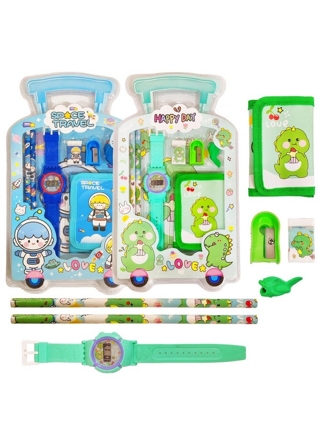 FunBlast FunBlast Stationary Set For Kids Set Of 2 Kawaii Stationary Kit For Kids, Pencils, Small Purse With Wrist Watch, Sharpener For Kids, Erasers For Kids, Return Gifts For Boys (Space+Dino), Multicolor  - Image 1