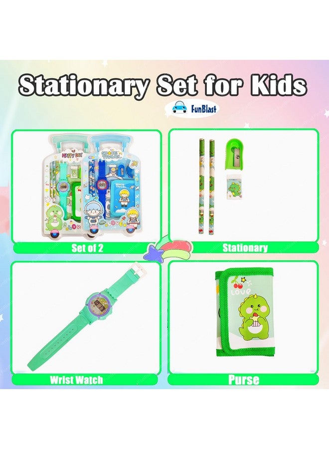 FunBlast FunBlast Stationary Set For Kids Set Of 2 Kawaii Stationary Kit For Kids, Pencils, Small Purse With Wrist Watch, Sharpener For Kids, Erasers For Kids, Return Gifts For Boys (Space+Dino), Multicolor  - Image 3