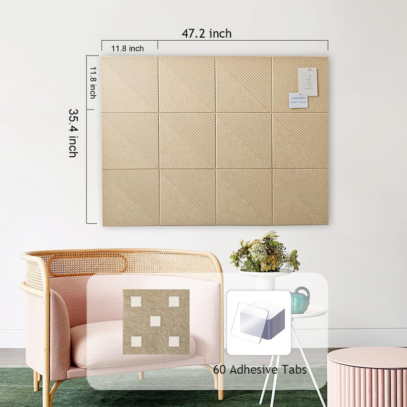 AkuDecor Large Cork Board for Walls 48"x 36", 12 Pack Felt Wall Tiles with Safe Removable Adhesive Tabs, Cork Board for Office,Pinboard Bulletin Board - Tan - Image 4