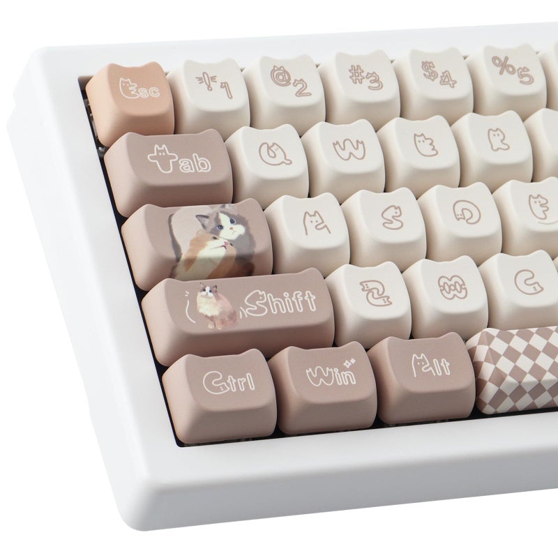 Hyekit PBT Keycaps for Mechanical Keyboard 144 Keys Cute Cat Keycaps DyeSublimation Cute Keycaps Mao Profile Custom Keycaps for Cherry Gateron MX Switches for Mac Windows PC Keyboard