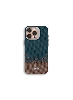MagSafe carbon fiber protection case with camera stand for iPhone 15 Pro Max - Green dotted with golden