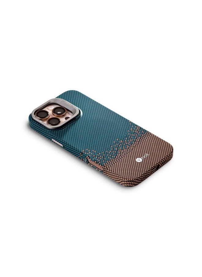 YNOT - MagSafe carbon fiber protection case with camera stand for iPhone 15 Pro Max - Green dotted with golden - Image 1