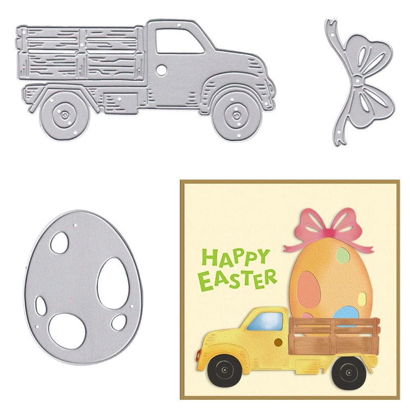 ALIBBON Easter Egg Truck Die Cuts for Card Making Bow Egg Cutting Dies Metal Template Molds Easter Dies for Crafting DIY Photo Album Embossing Scrapbooking Supplies