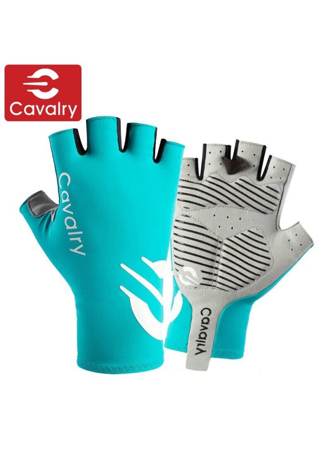 Cavalry Bicycle Gloves, Wind-resistant, Half-finger, For Mountain And Road Bikes, Shock-absorbing, Cycling Gear, Sky Blue, Size S - Image 1