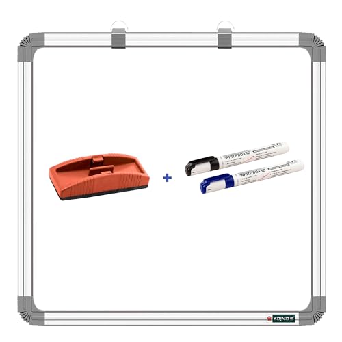YAJNAS Premium Material 2x2 Feet Non Magnetic Double Sided White Board and Chalk Board Both Side Writing Boards, one Side White Marker and Reverse Side Chalk Board Surface with Duster & 2Marker - Image 1