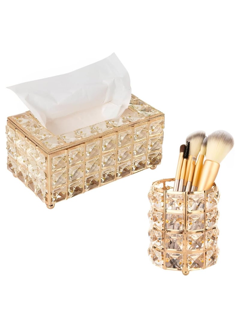 Gold Crystal Makeup Organizer & Tissue Box - Image 1