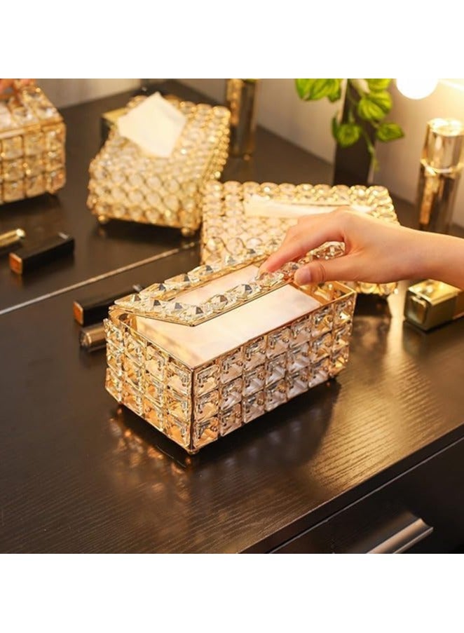 Gold Crystal Makeup Organizer & Tissue Box - Image 2