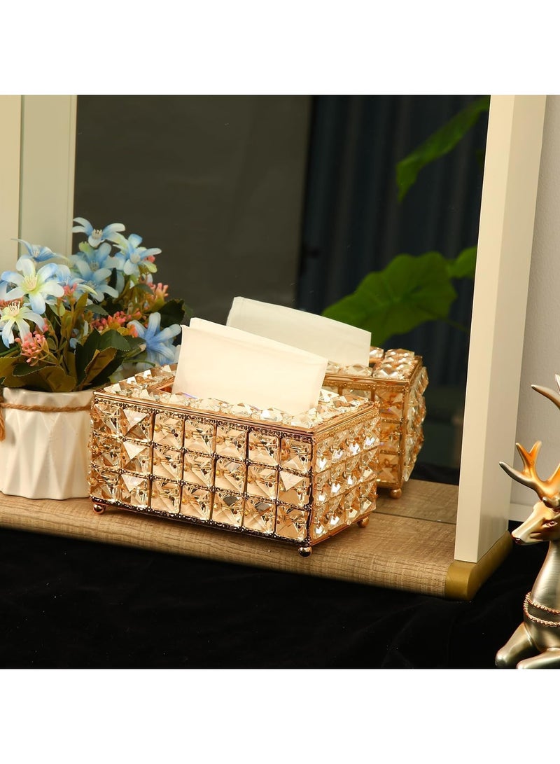 Gold Crystal Makeup Organizer & Tissue Box - Image 3