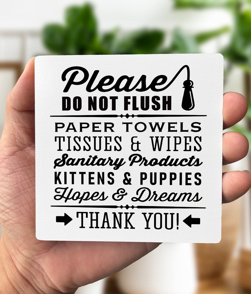 Gkwa Farmhouse 'Do Not Flush' Plaque with Pawsome Kittens & Puppies on Wooden Stand - Image 3