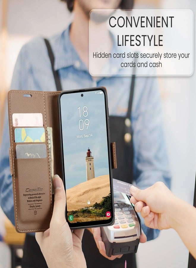 جراب ريرزويرو لهاتف سامسونج جالاكسي A36 5G، جراب قلاب فاخر من الجلد الصناعي PU مع حماية RFID، مزود بحامل مغناطيسي، مقاوم للصدمات، لون بني - Image 4