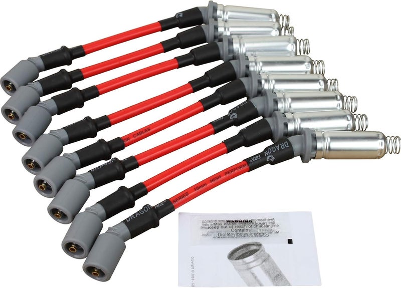 AIP Electronics أسلاك شمعات الإشعال Dragon FIRE Performance 10mm متوافقة مع 1999-2019 GM Chevy GMC LS1 LS2 LS3 LS6 LS7 Vortec 4.8L 5.3L 6.0L LS1 100 أوم/قدم، درع حراري OE ملائم OEM PWJ256 - Image 2