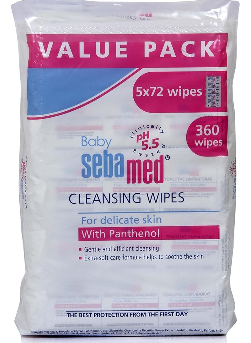 Sebamed Cleansing Baby Wet Wipes With Panthenol, Value Pack, Pack Of 5, 360 Count - Image 1