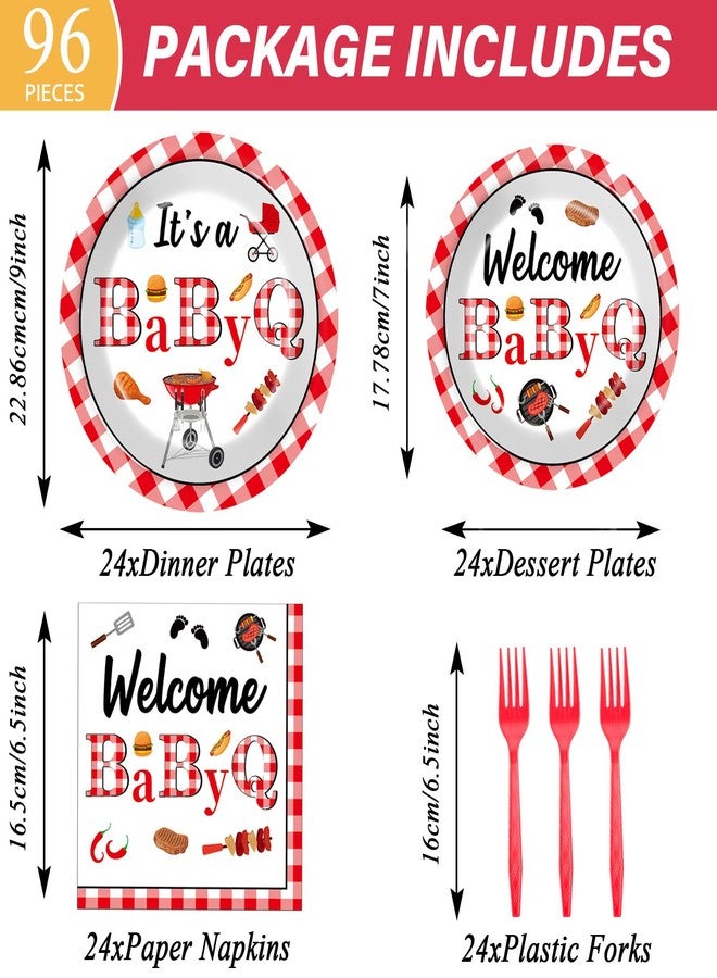 Oitnlaughter 96PCS BabyQ Party Paper Plates and Napkins BBQ Themed Baby Shower Party Decoration Barbecue Tableware Set Disposable BBQ Supplies for Gender Reveal Summer Picnic BabyQ Birthday Gatherings Decorations - Image 2