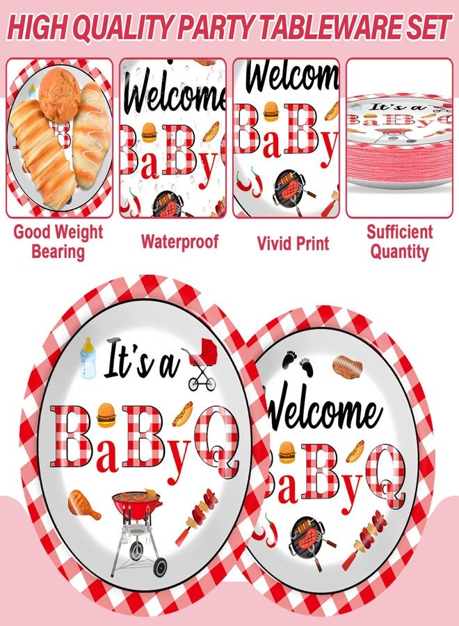 Oitnlaughter 96PCS BabyQ Party Paper Plates and Napkins BBQ Themed Baby Shower Party Decoration Barbecue Tableware Set Disposable BBQ Supplies for Gender Reveal Summer Picnic BabyQ Birthday Gatherings Decorations - Image 3