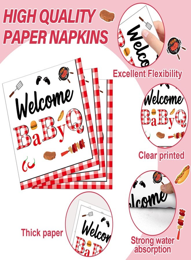 Oitnlaughter 96PCS BabyQ Party Paper Plates and Napkins BBQ Themed Baby Shower Party Decoration Barbecue Tableware Set Disposable BBQ Supplies for Gender Reveal Summer Picnic BabyQ Birthday Gatherings Decorations - Image 4