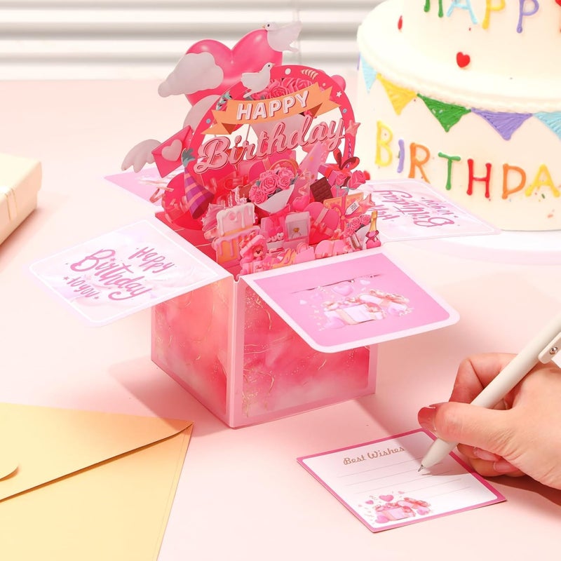 كاست ويف بطاقة عيد ميلاد سعيد للنساء، بطاقة تهنئة ثلاثية الأبعاد مع ظرف، صندوق عيد ميلاد مخصص للأم، الابنة، الزوجة، الأخت، الصديقة، الفتيات والاحتفالات العائلية - Image 3